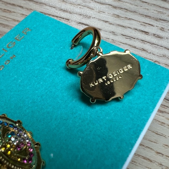 NEW KURT GEIGER Evil Eye Huggie Drop Earrings Rainbow Gold - Picture 9 of 10